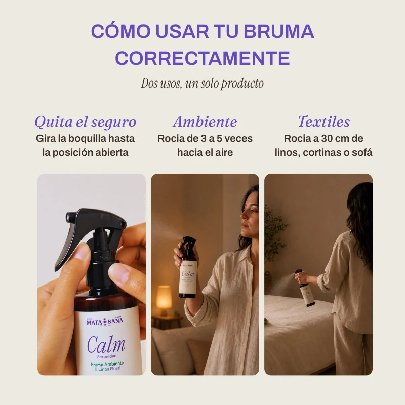 Bruma de ambiente y linos Calm de MATA SANA en uso
