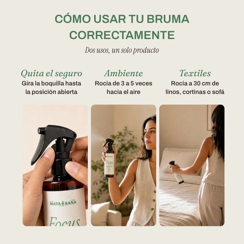 Bruma de ambiente y linos Focus de MATA SANA en uso