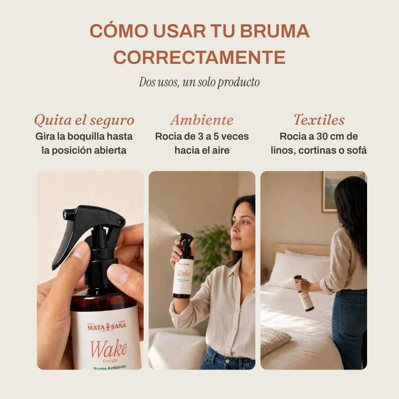 Bruma de ambiente y linos Wake de MATA SANA en uso