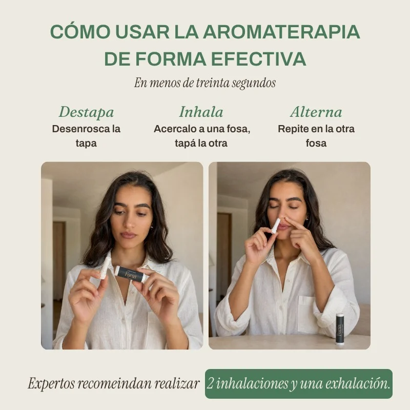 Inhalador de aceites esenciales Focus de MATA SANA en uso