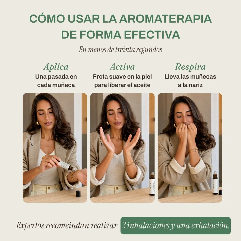 Roll-on de aceites esenciales Focus de MATA SANA en uso