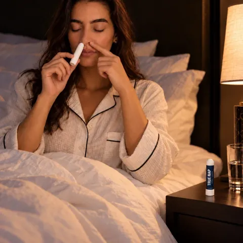 Inhalador nasal de TRUE NAP en uso